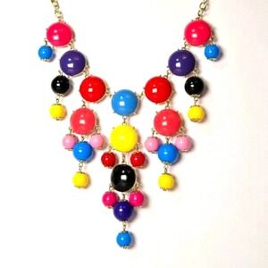 Bold Colorful Iman Acrylic Beaded Statement Necklace on Goldtone Chain